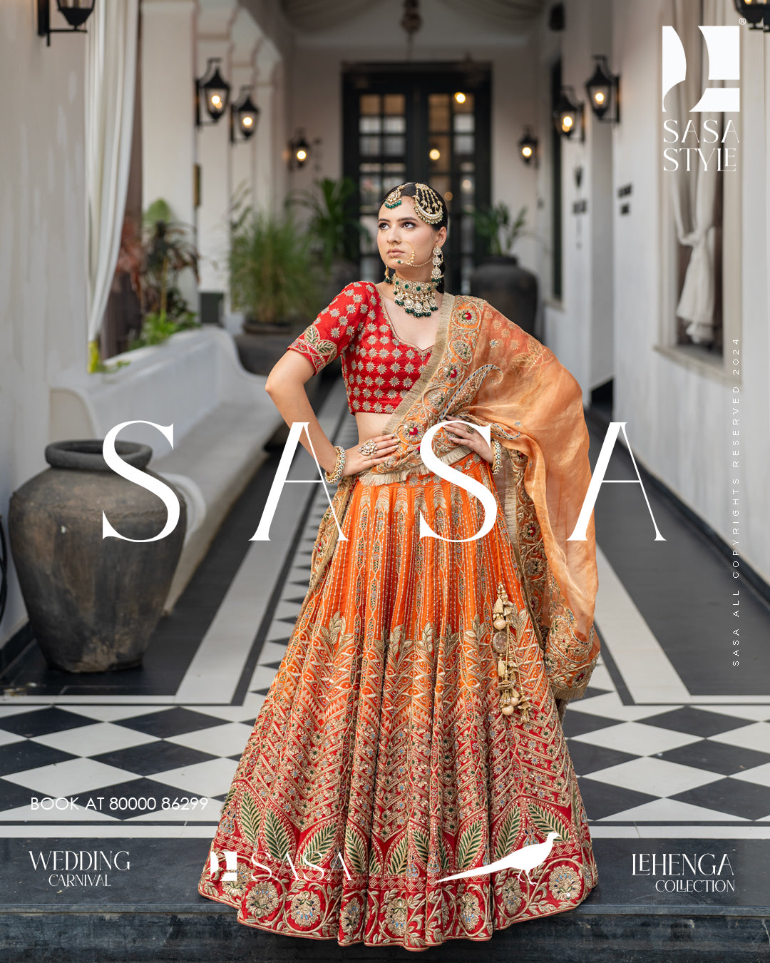 Vermilion Orange Embroidered Lehenga