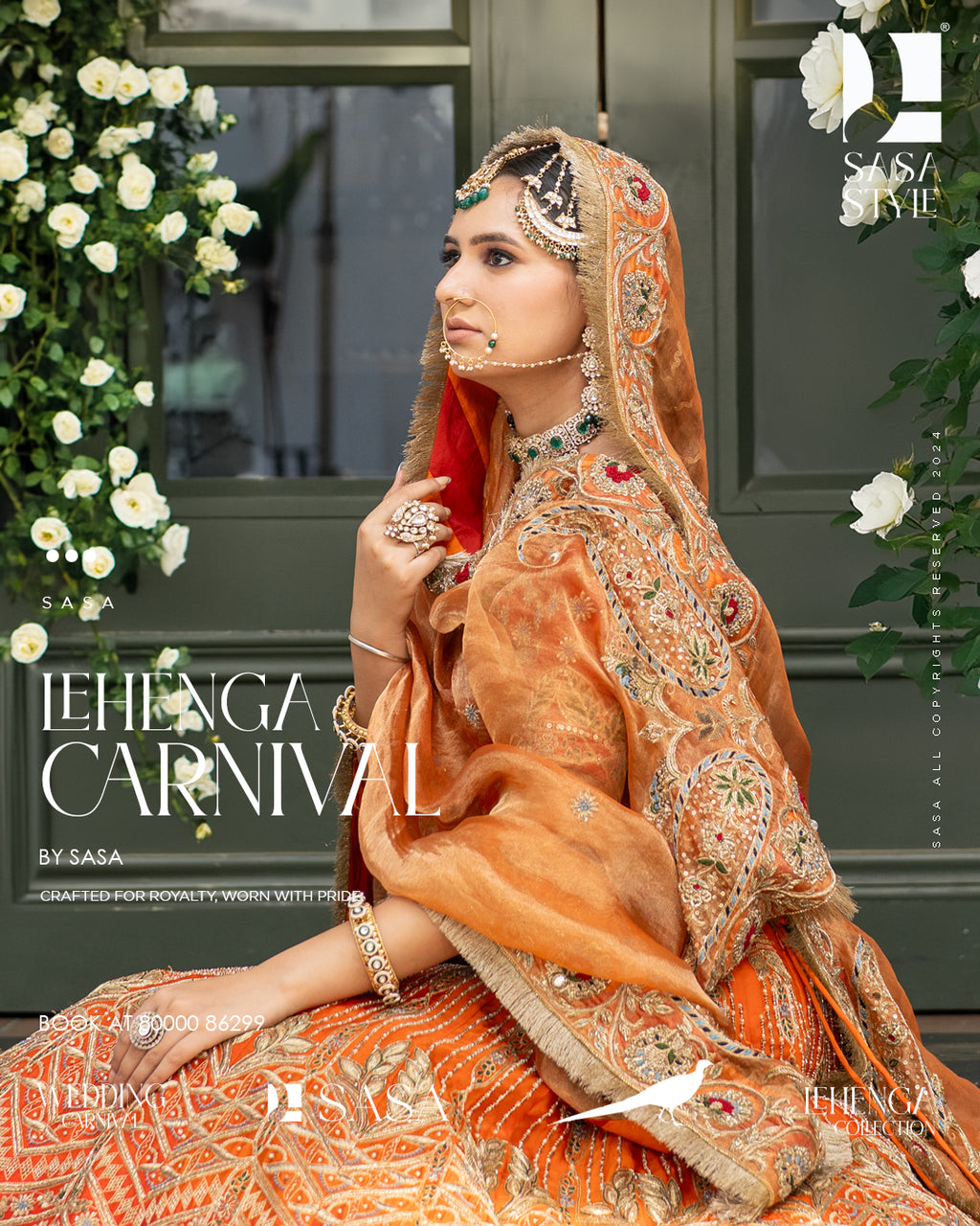 Vermilion Orange Embroidered Lehenga