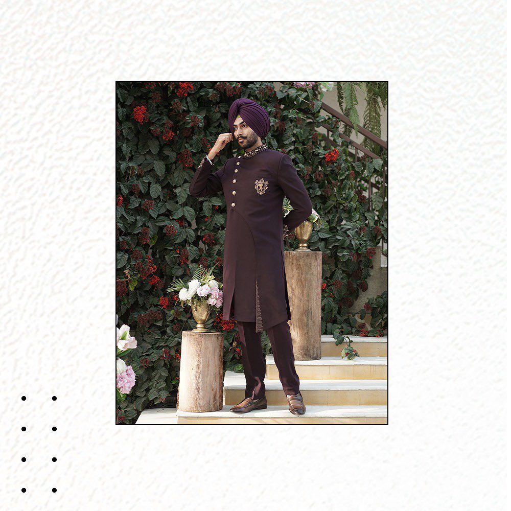 Royal Plum Designer Achkan with Contemporary Heritage Wedding Style