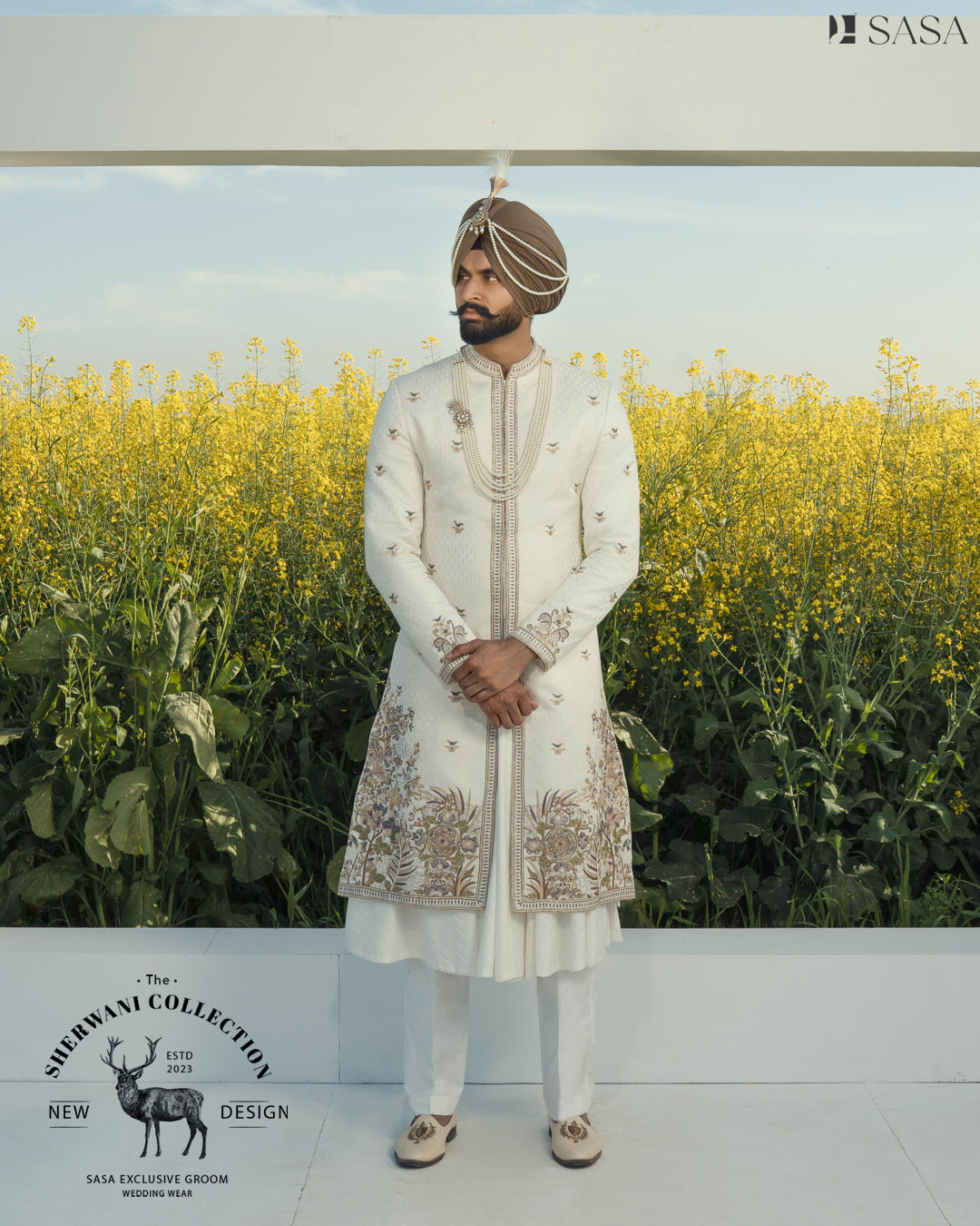 White Colour Sherwani with Tremendous Colour