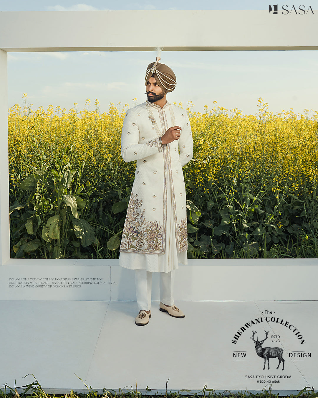 White Colour Sherwani with Tremendous Colour