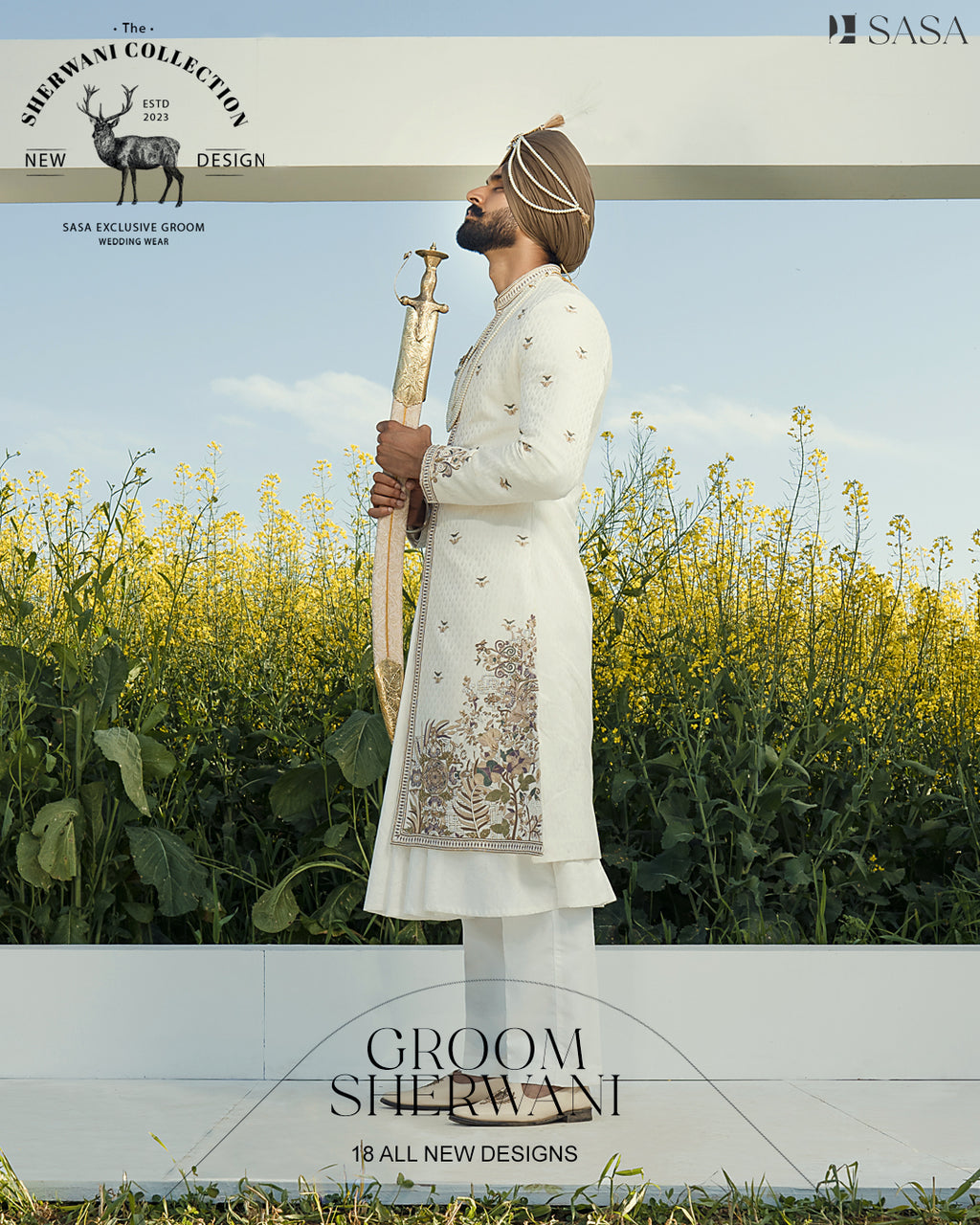 White Colour Sherwani with Tremendous Colour