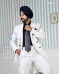 White Double-Breasted Suit with Black Strips