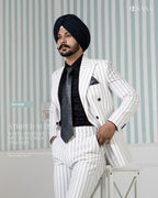 White Double-Breasted Suit with Black Strips