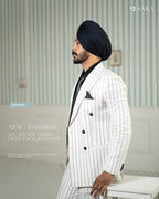 White Double-Breasted Suit with Black Strips