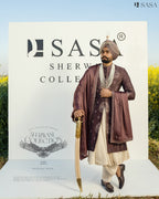 Wine Colour Sherwani with Matching Palla