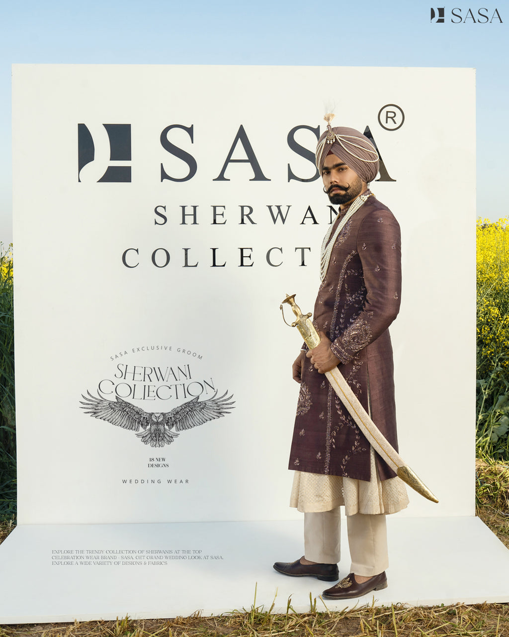 Wine Colour Sherwani with Matching Palla