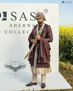 Wine Colour Sherwani with Matching Palla
