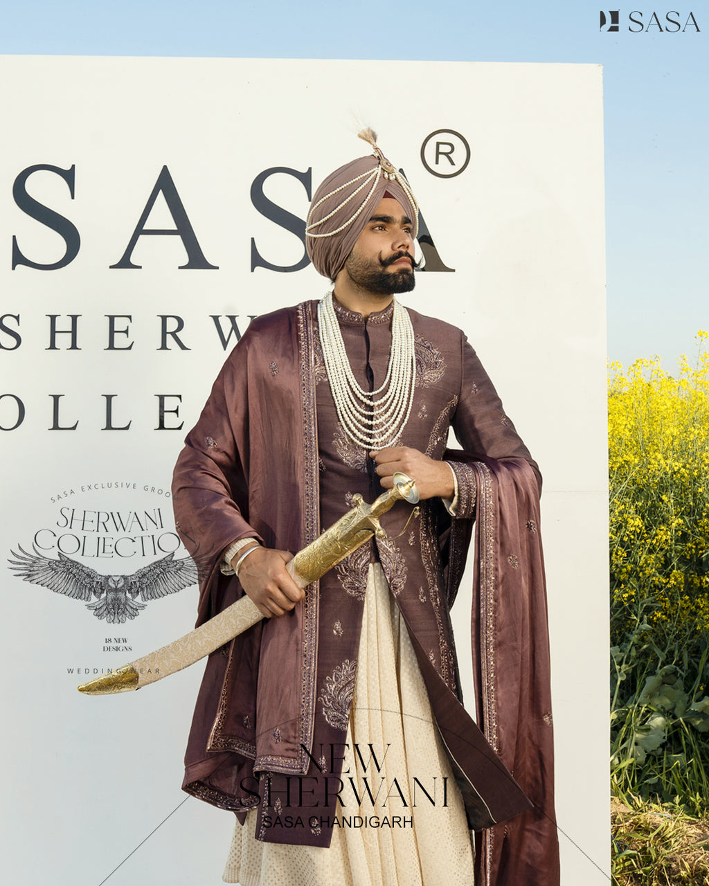Wine Colour Sherwani with Matching Palla