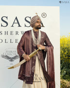Wine Colour Sherwani with Matching Palla