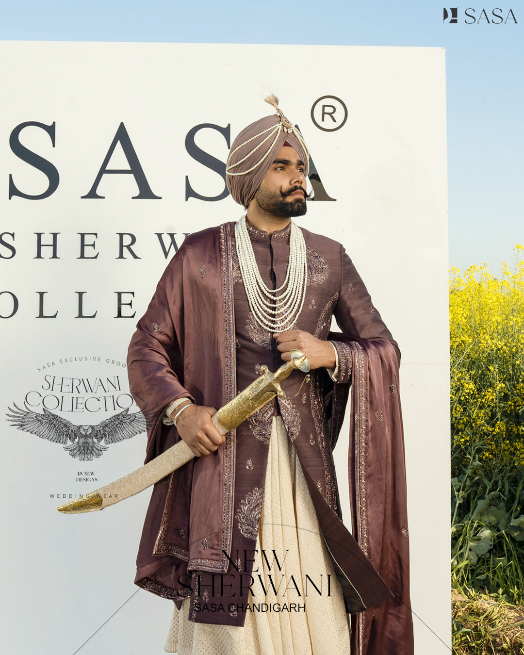 Wine Colour Sherwani with Matching Palla