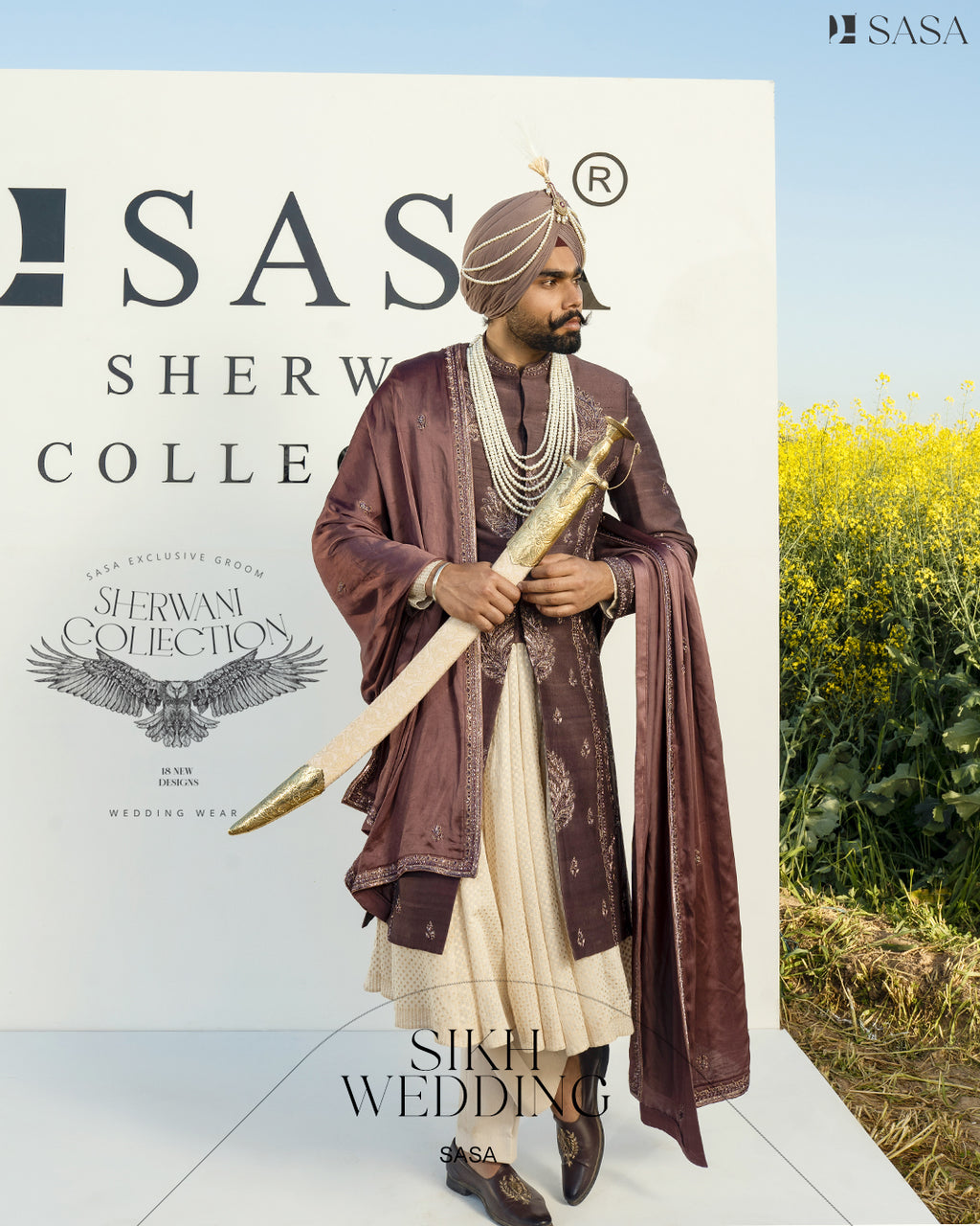 Wine Colour Sherwani with Matching Palla