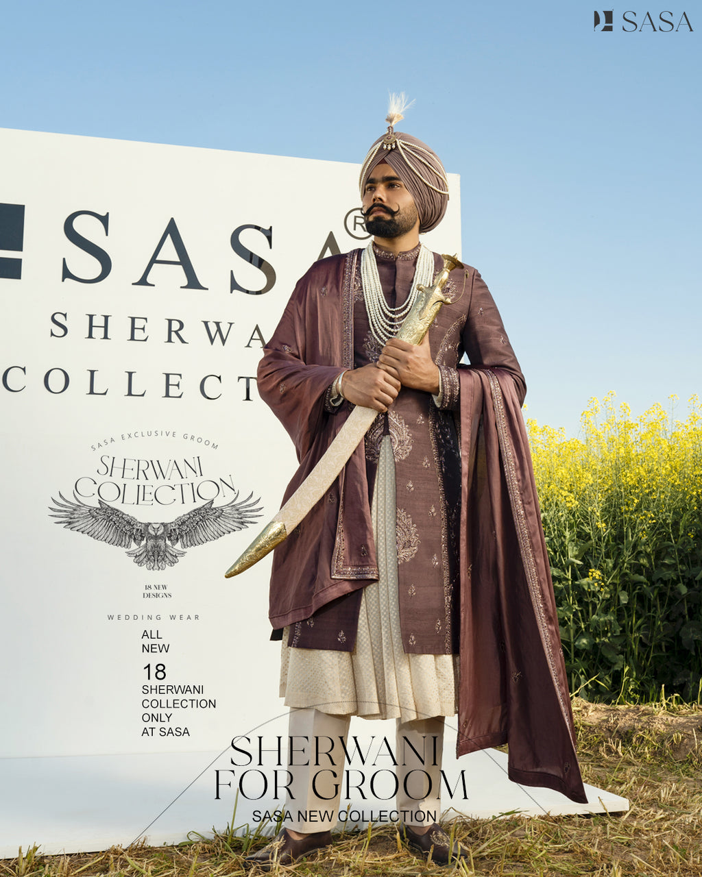 Wine Colour Sherwani with Matching Palla