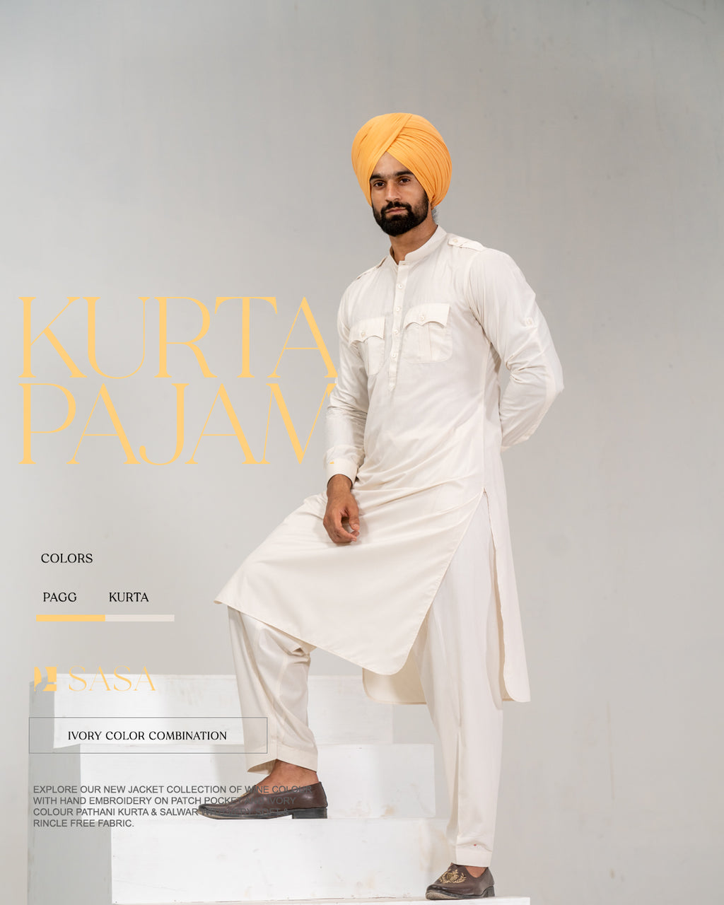 Wine Embroidered Jacket with Ivory Pathani Kurta Salwar