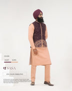 Wine Embroidered Jacket with Soft Peach Kurta Pajama