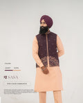 Wine Embroidered Jacket with Soft Peach Kurta Pajama