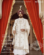 Royal Off-White Sherwani with Heritage Embroidery and Regal Elegance