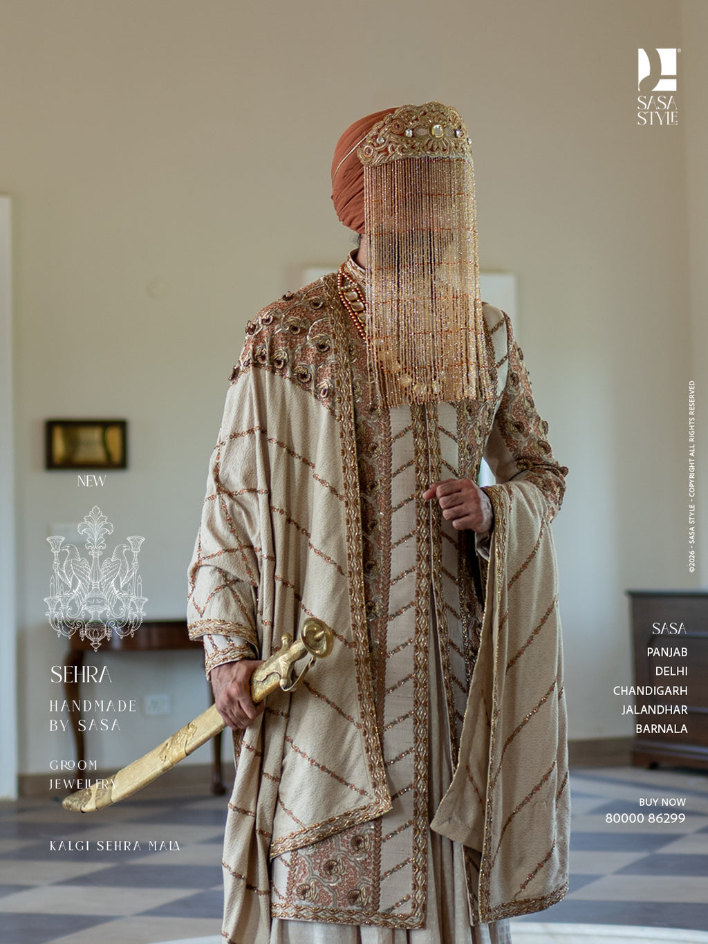 Ivory Sherwani with Dusty Peach Embroidery