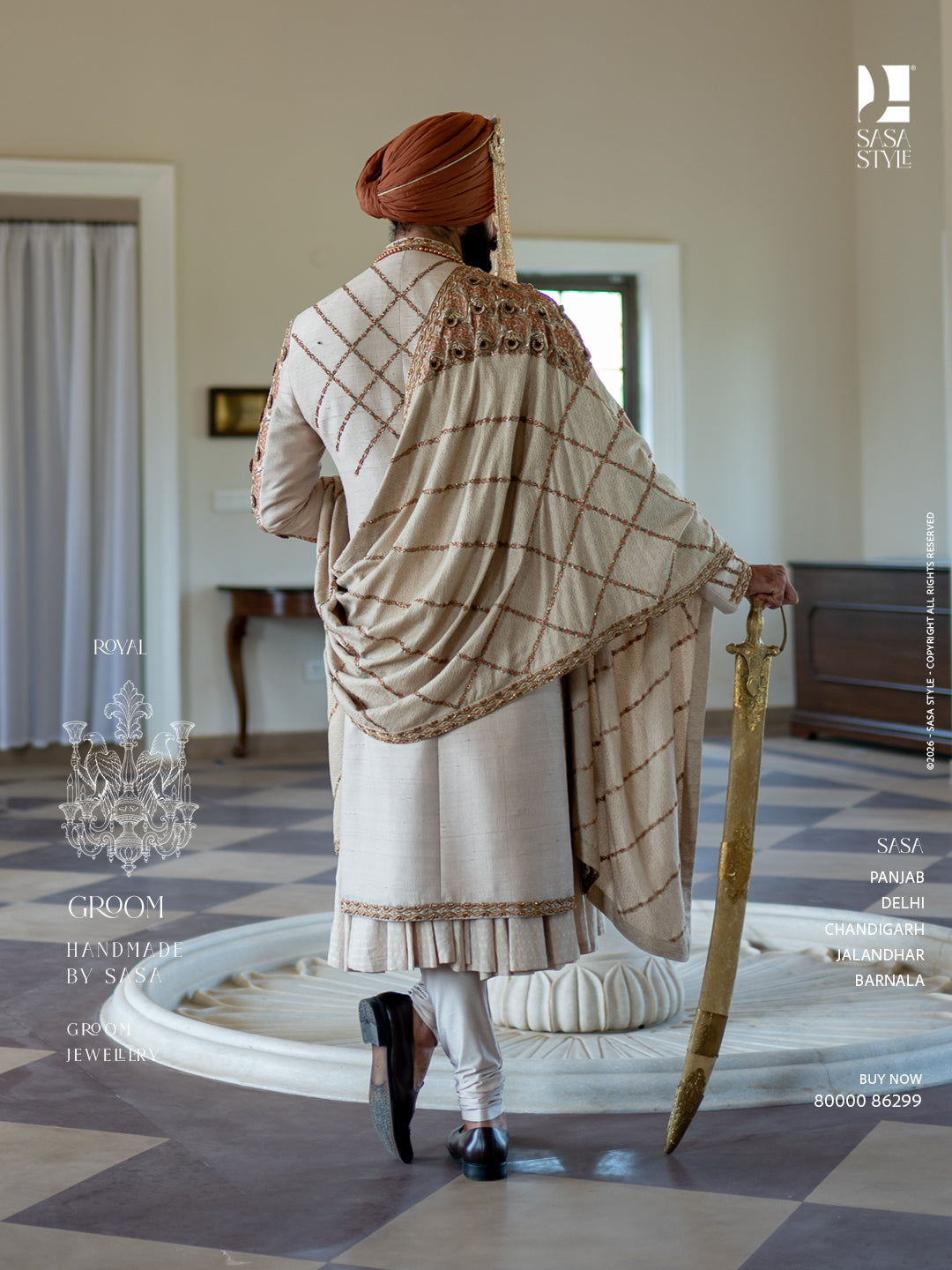 Ivory Sherwani with Dusty Peach Embroidery