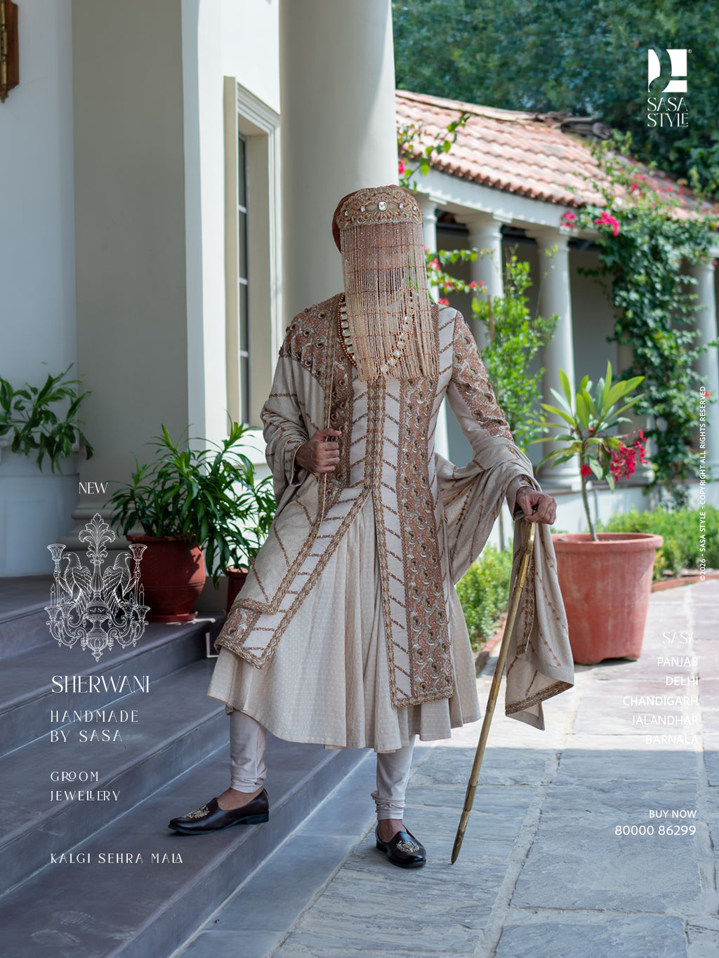 Ivory Sherwani with Dusty Peach Embroidery