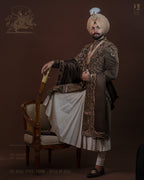 Dark Olive Brown Velvet Sherwani with Royal Gold Embroidery