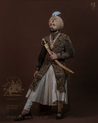 Dark Olive Brown Velvet Sherwani with Royal Gold Embroidery