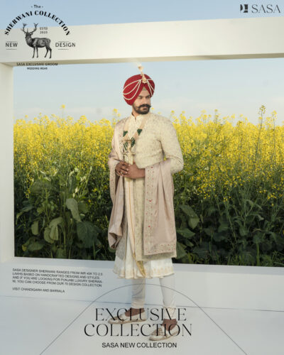 Pantone Colour Sherwani with Angrakha Pajami Palla