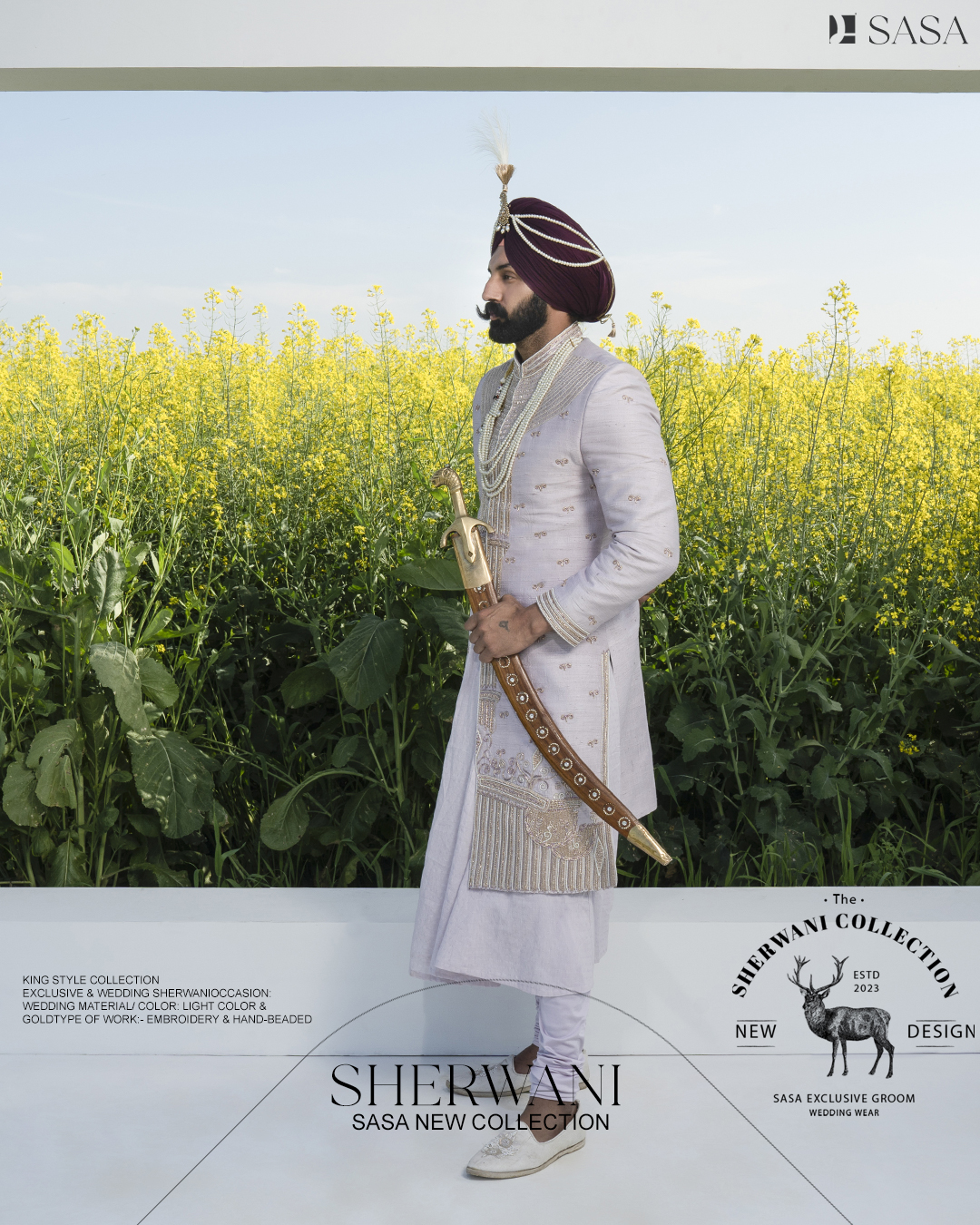 Graceful Light Lavender Sherwani Angrakha with Pajami & Palla