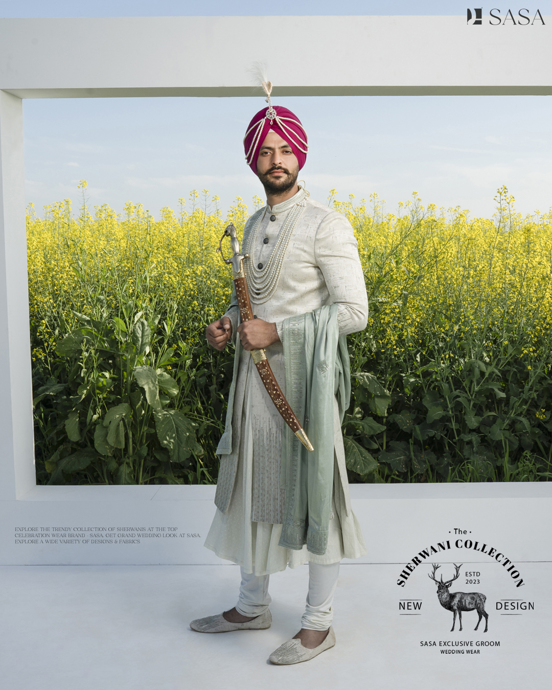Sage Green Sherwani with Dark Sage Green Palla for a Regal Look