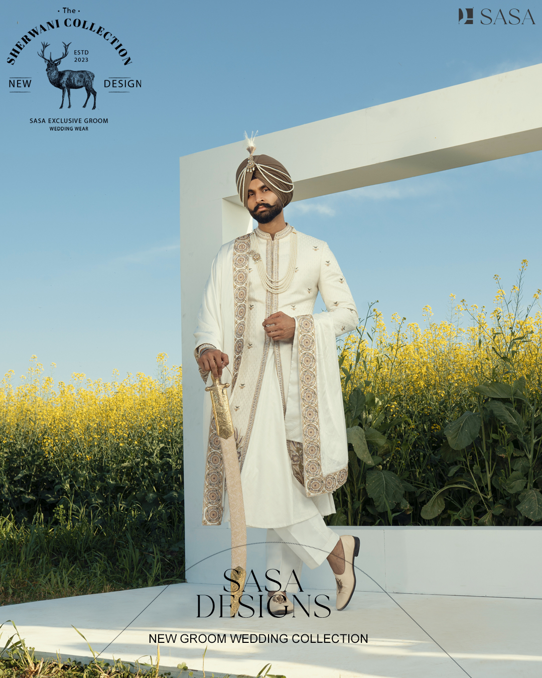 White Colour Sherwani with Tremendous Colour