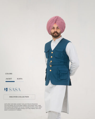 Peacock Colour Jacket with Waist Belt