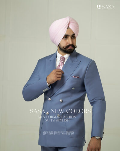 Sky Blue Double-Breasted 2pc Coat Pant