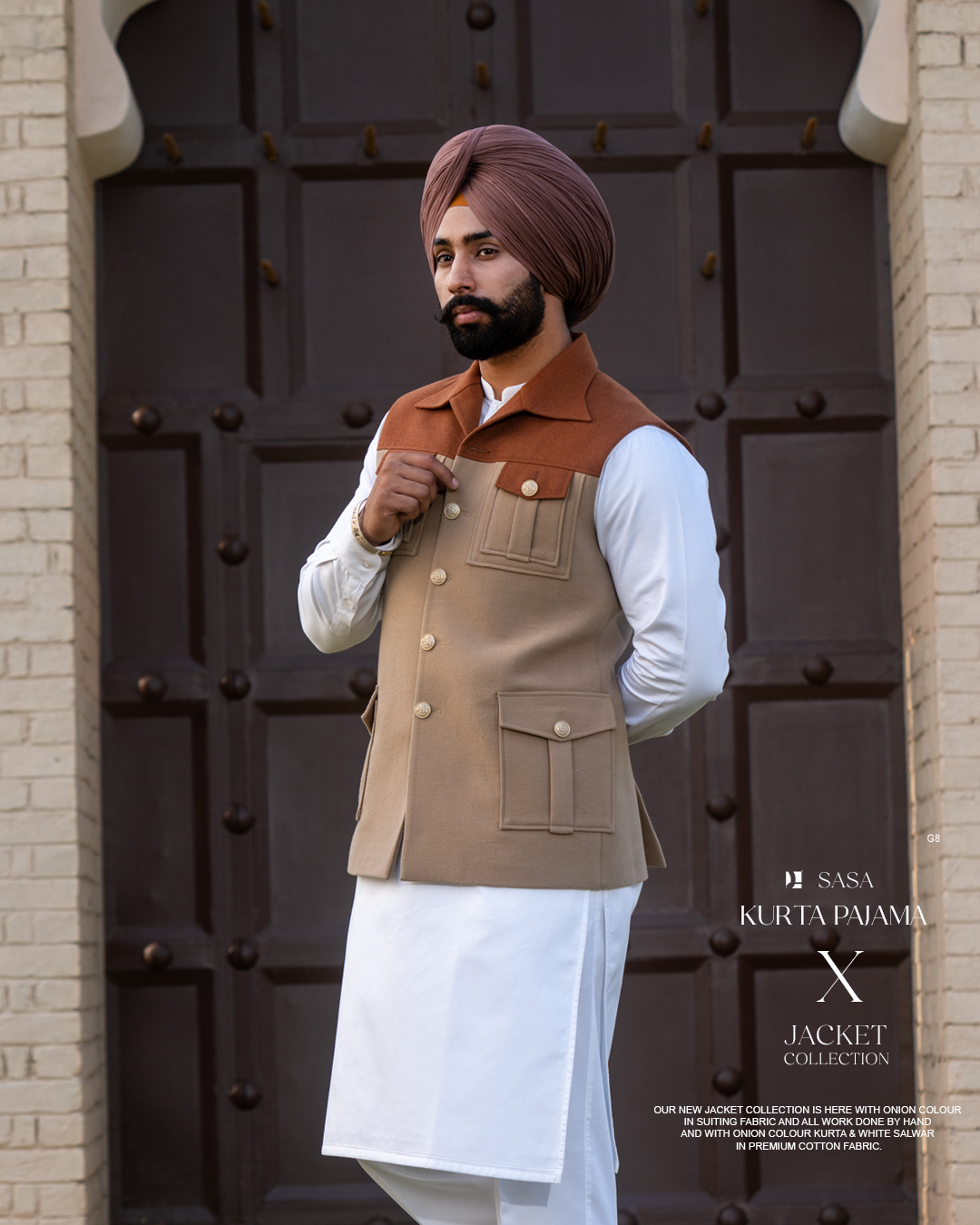 Beige Rust Dual-Tone Jacket with Classic White Kurta Pajama