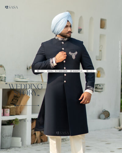 Royal Blue Achkan with Kurta Pajama