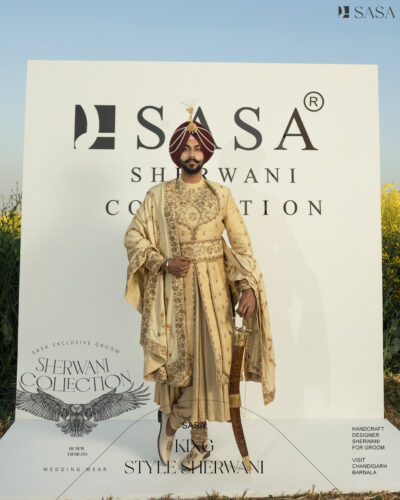 Handcrafted Pale Yellow Sherwani Set