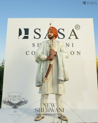 Pastel Mint Sherwani Set with Handcrafted Detailing