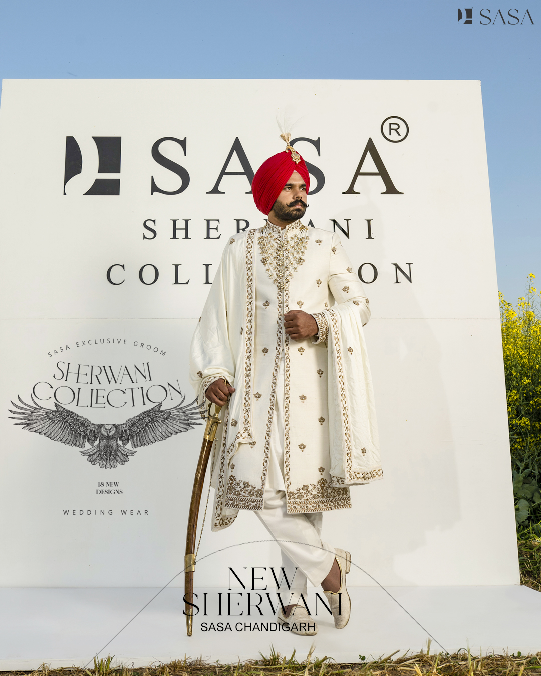 Exquisite Off-White Sherwani Set with Hand-Embroidered Palla
