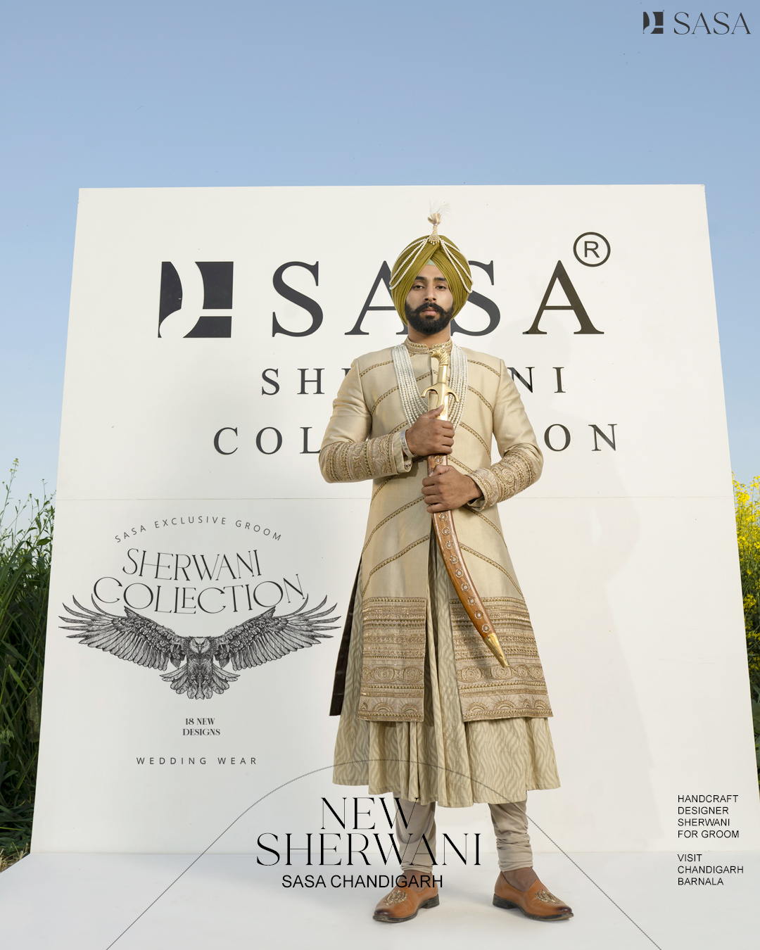 Exquisite Light Pista Green Sherwani with Angrakha, Pajami & Palla