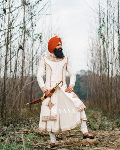 Ivory Sherwani Angrakha Set with Handcrafted Detailing and Palla