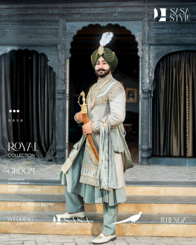 Pastel Mint Green Brocade Sherwani – A Timeless Masterpiece