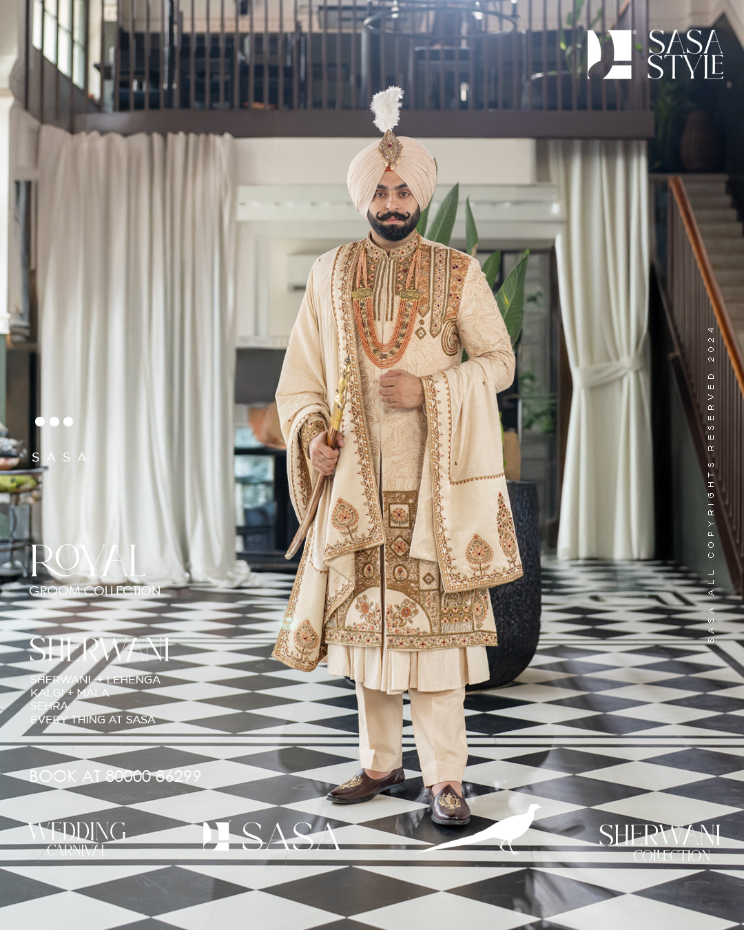 Beige Cream Sherwani with Exquisite Thread and Bead Embellishments