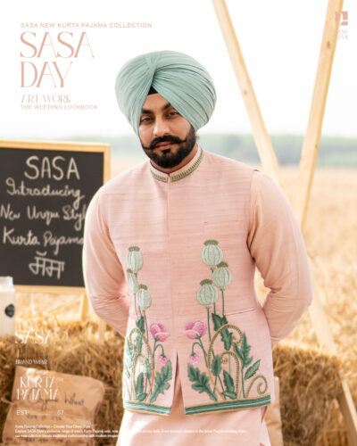 Dusty Pink Jacket with Poppy Flower Embroidery – Elegant Festive Wear