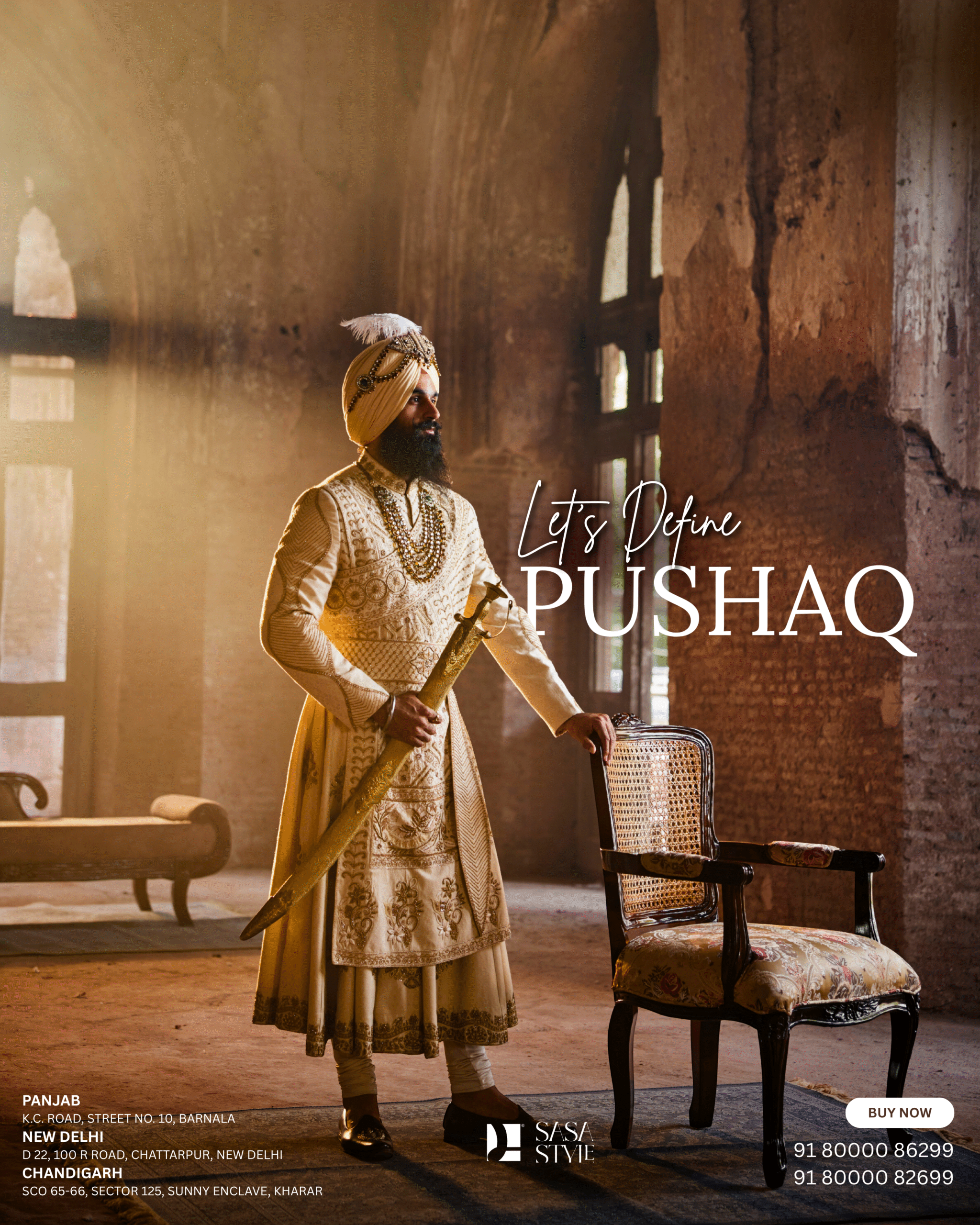 Regal Elegance in Off-White Pushaq for Punjabi Sikh Wedding