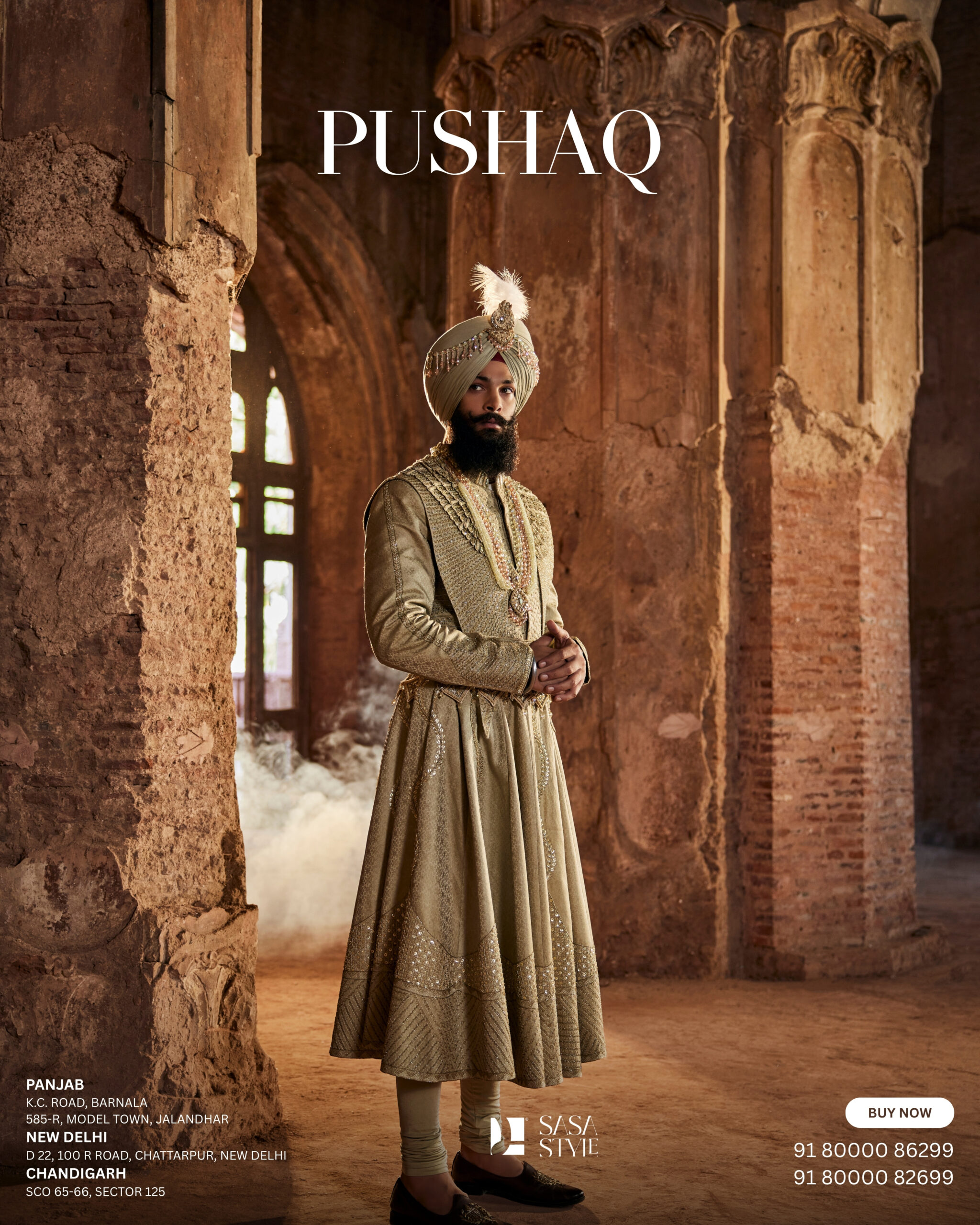 Majestic Greenish-Olive Pushaq with Golden Elegance for Sikh Wedding