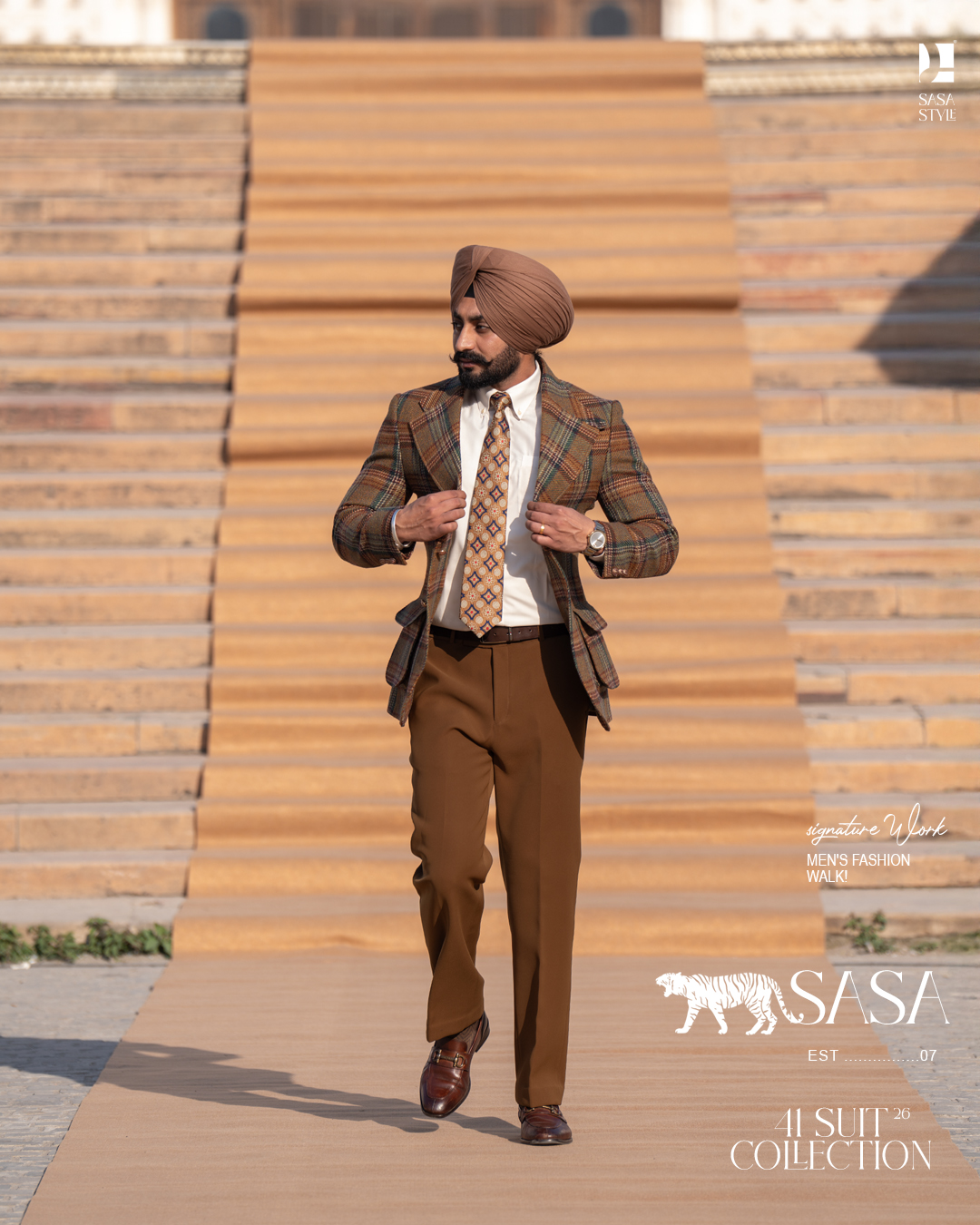 Rust Brown and Multi-Tone Check Blazer with Café Noir Pants