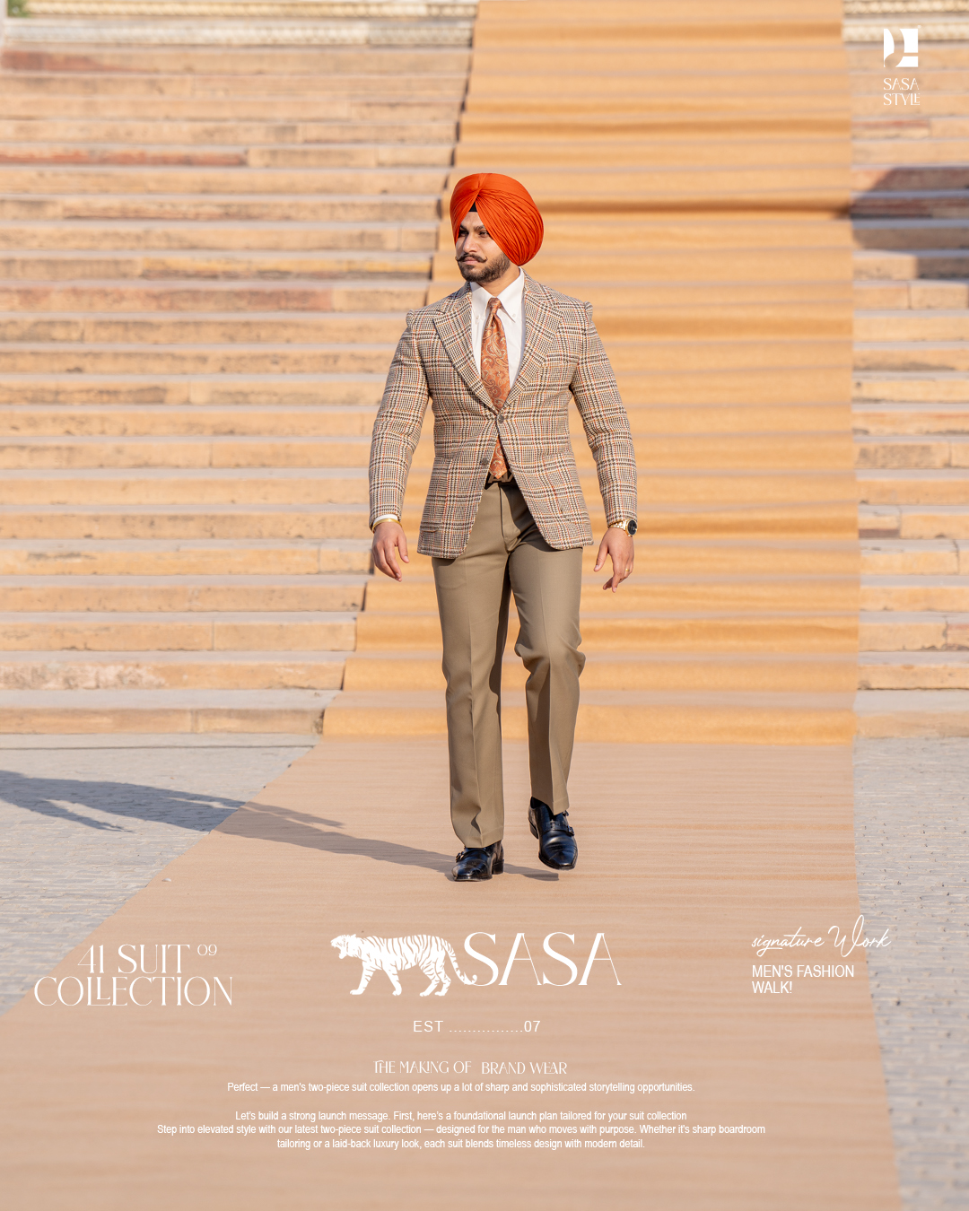 Beige Houndstooth Ensemble with Olive Checks Blazer with Sage Pant