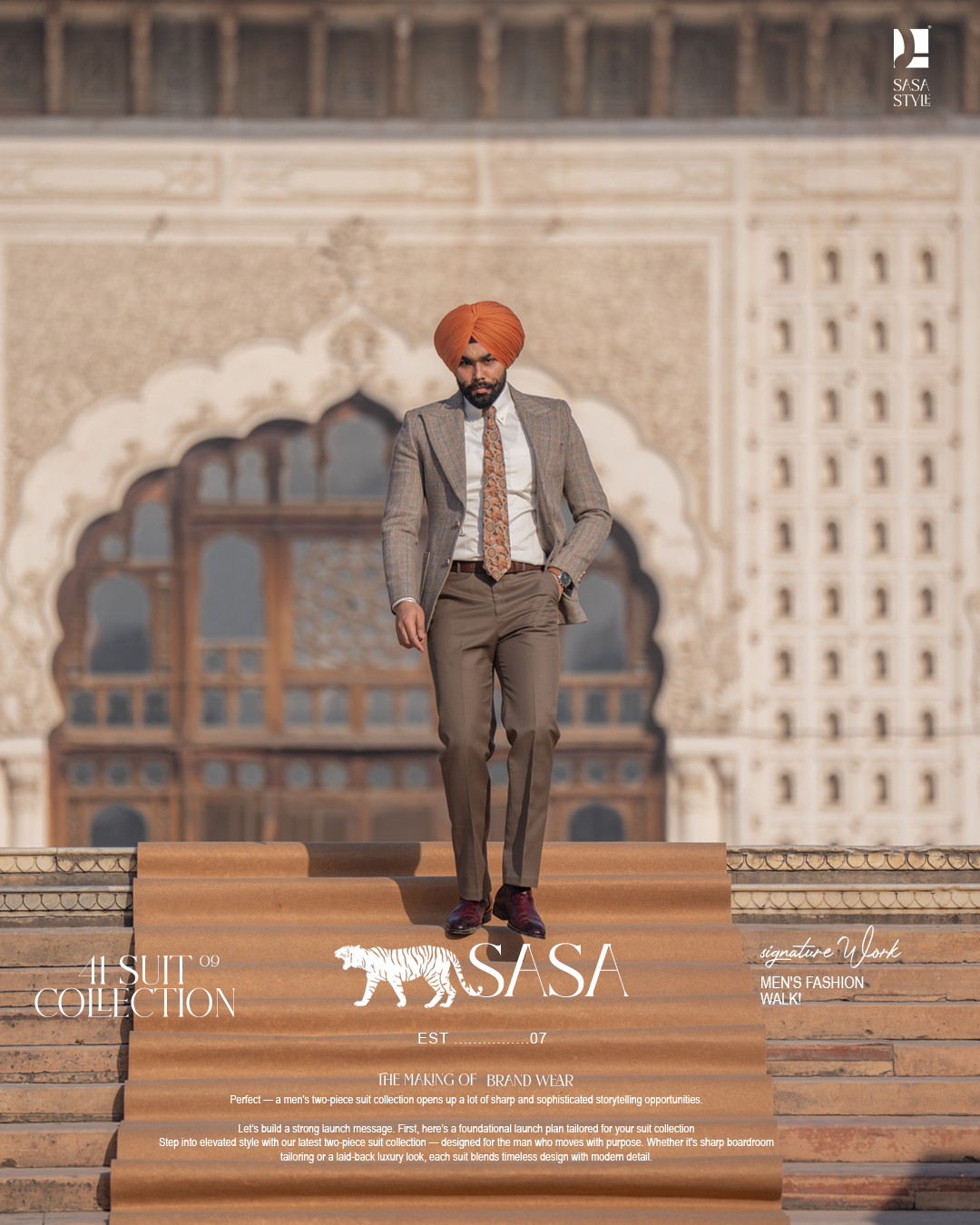 Beige and Dark Brown Herringbone Blazer paired with Moss Brown Pant