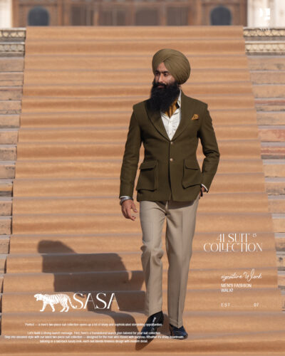 Deep Olive Blazer Paired with Light Beige Tailored Pants Ensemble