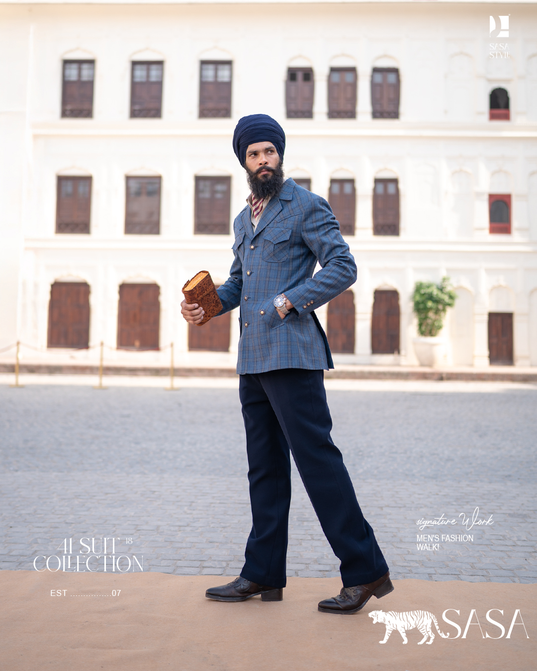 Slate Blue Glen Plaid Blazer Paired with Classic Navy Pant
