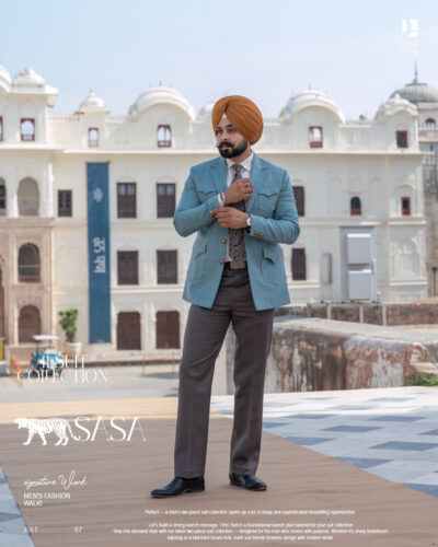 Pastel Blue Plaid Blazer Paired with Classic Dark Grey Pant